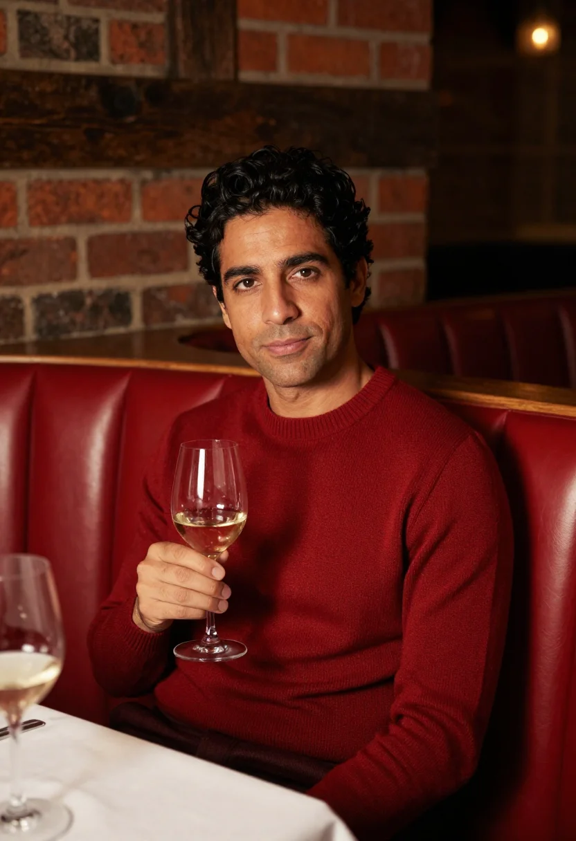 AI chiltern firehouse marylebone red brick courtyard sample — portrait of a man, a Portuguese guest in his late thirties w