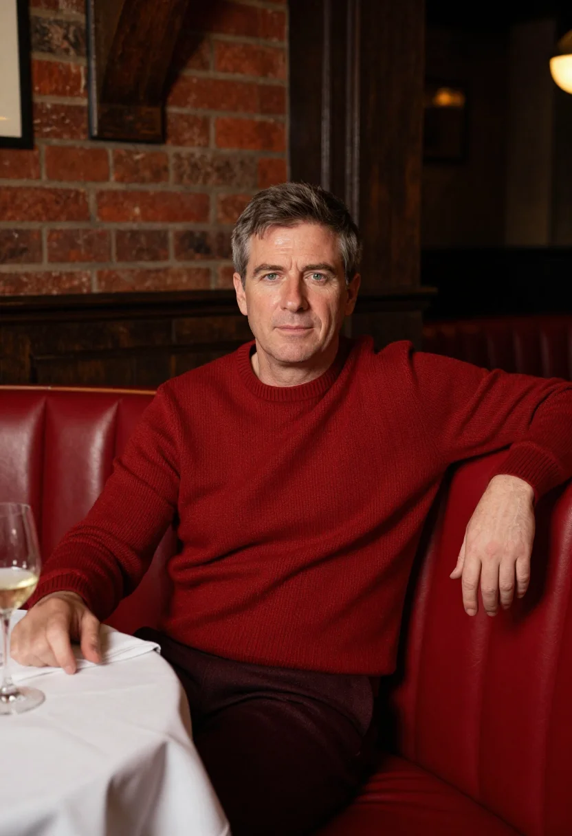 AI chiltern firehouse marylebone red brick courtyard sample — portrait of a man, an Irish guest in his early fifties with