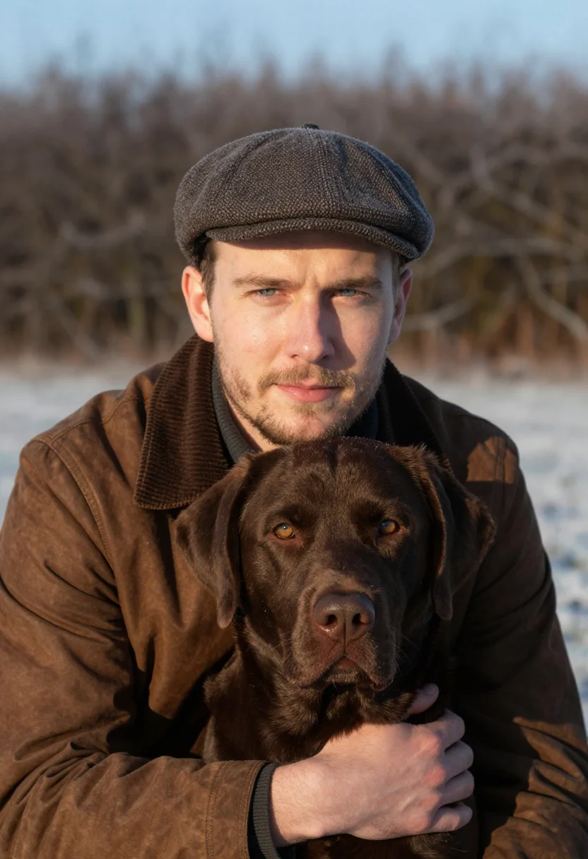 AI chocolate lab brown sample — portrait of a man, tight headshot of a Nordic man in his lat