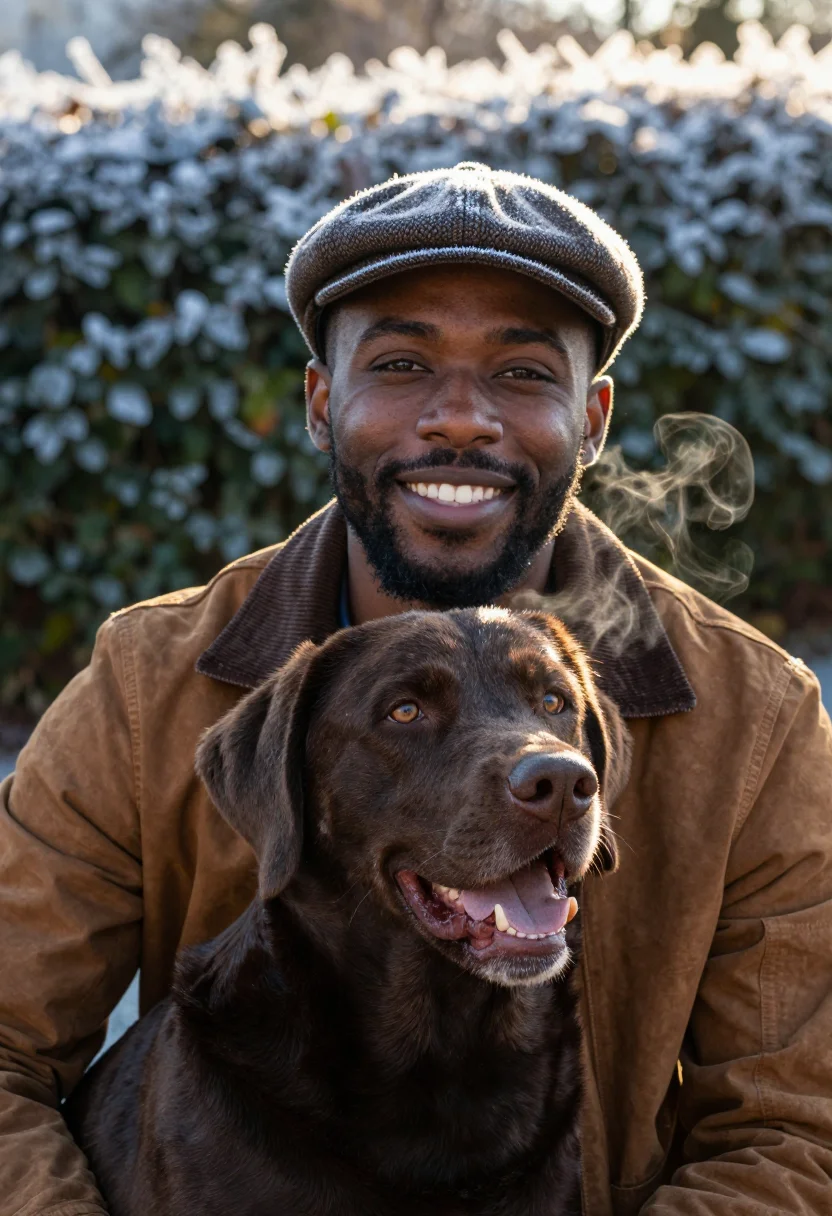 AI chocolate lab brown sample — portrait of a man, tight headshot of a Black man in his late