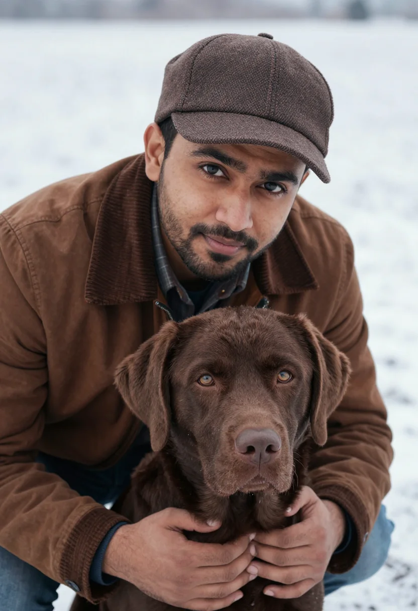 AI chocolate lab brown sample — portrait of a man, tight headshot of a South-Asian man in hi
