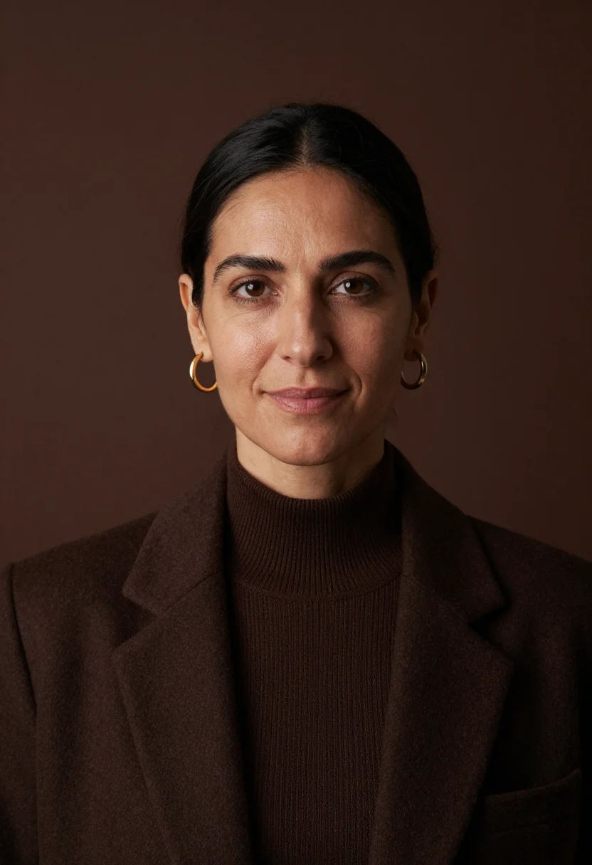 AI chocolate rollneck headshot sample — portrait of a woman, close headshot portrait of a Southern-E