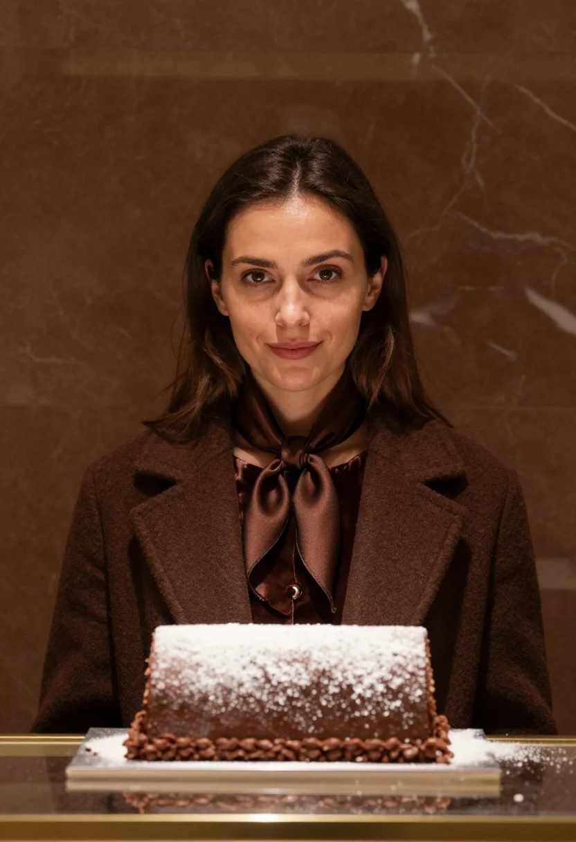 AI chocolate room paris december sample — portrait of a woman, framed tight, head and shoulders, a Fre