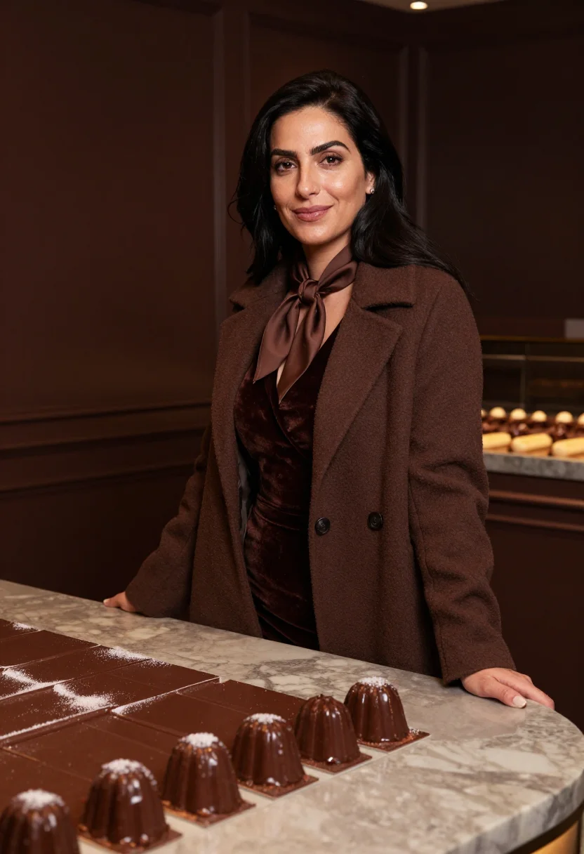 AI chocolate room paris december sample — portrait of a woman, framed half-length, a Lebanese woman in