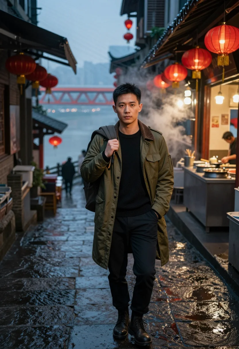 AI chongqing sample — portrait of a traveller, full-length portrait of a Chinese m