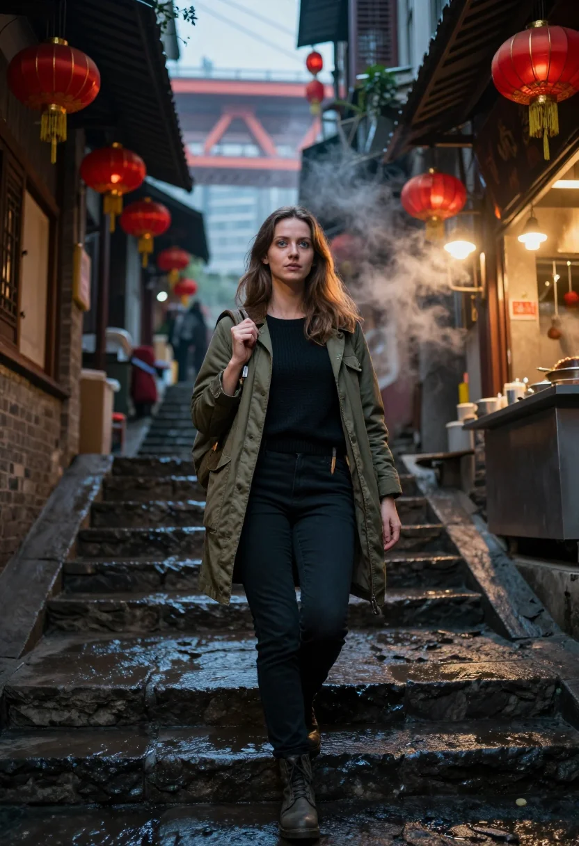 AI chongqing sample — portrait of a traveller, three-quarter-length portrait of a