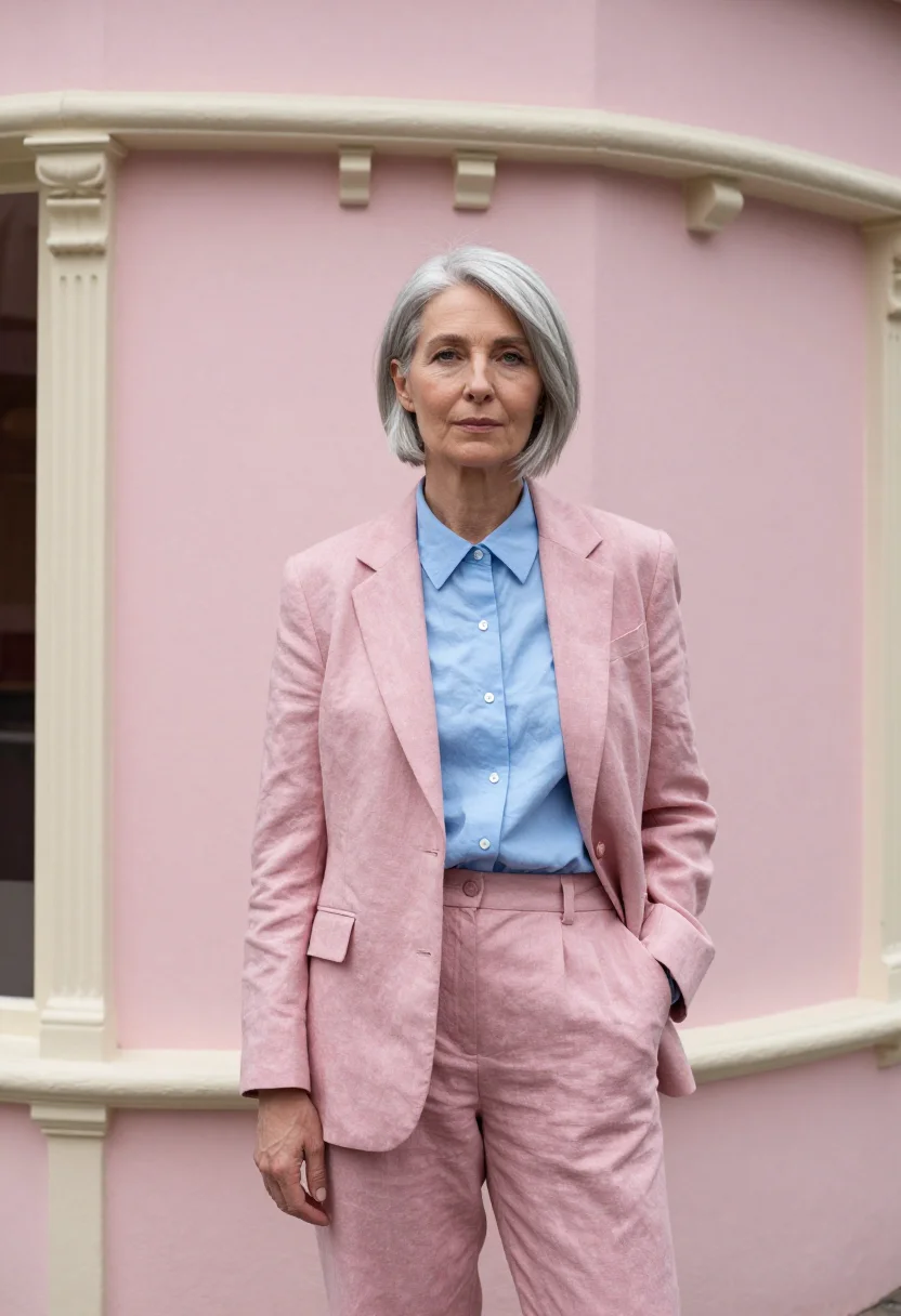 AI christchurch architect new regent pastel palette sample — portrait of a woman, an architect in her fifties with pale s