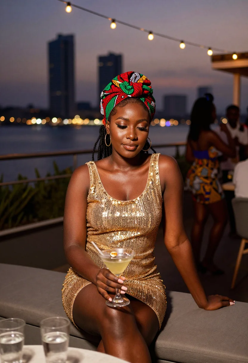AI christmas in lagos sample — portrait of a woman, Nigerian, in her late twenties, with de