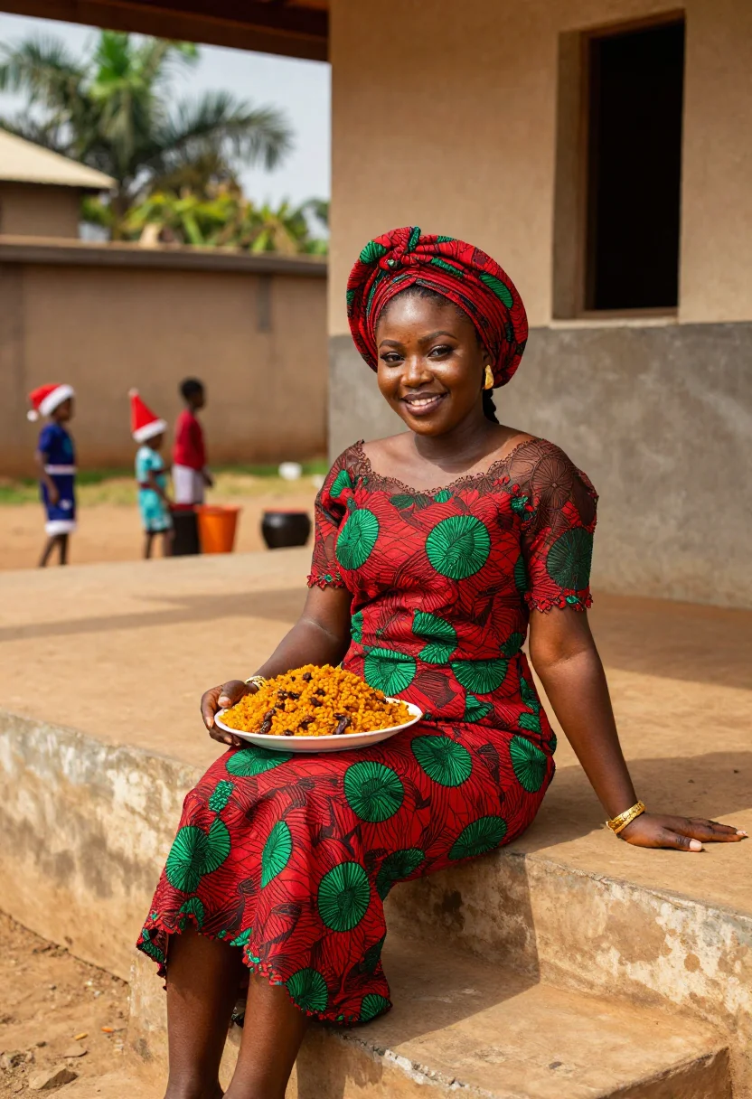 AI christmas in lagos sample — portrait of a woman, Nigerian, in her late twenties, with de
