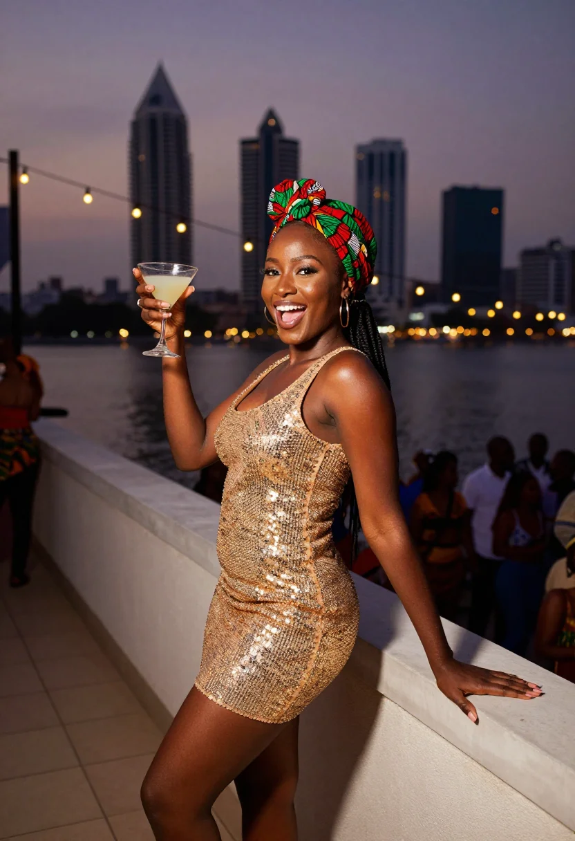 AI christmas in lagos sample — portrait of a woman, Nigerian, in her late twenties, with de