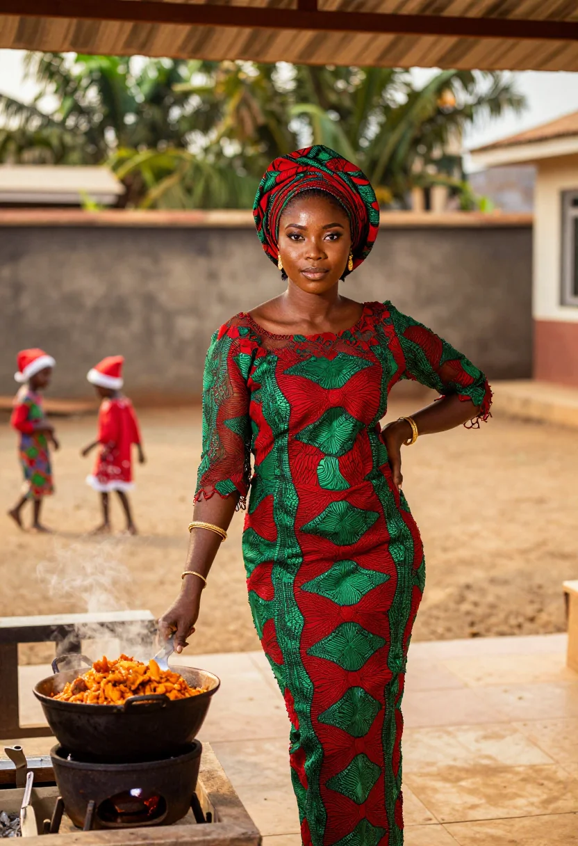 AI christmas in lagos sample — portrait of a woman, Nigerian, in her late twenties, with de