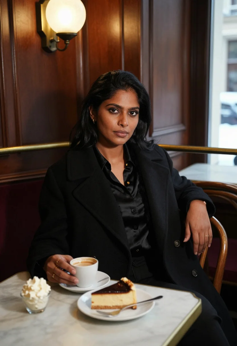 AI christmas in vienna sample — portrait of a woman, chest-up portrait of a South-Asian woma