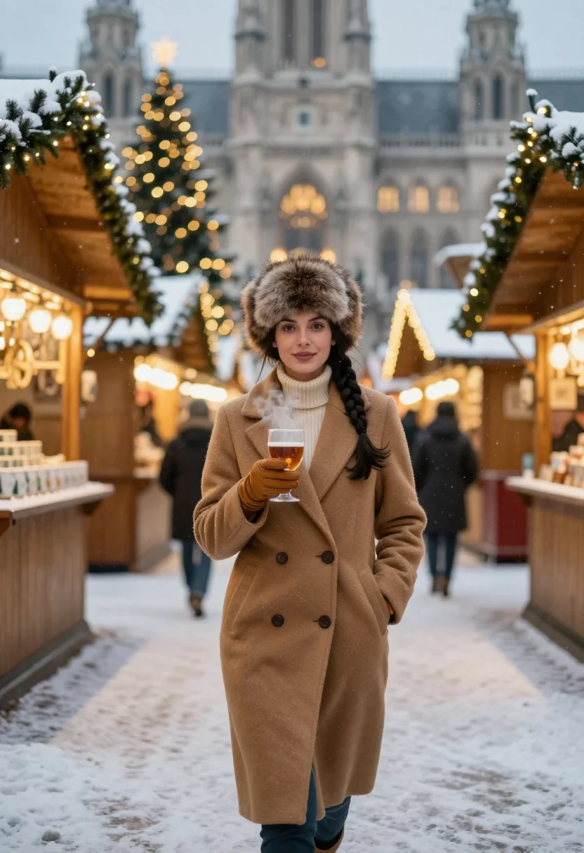 AI christmas in vienna sample — portrait of a woman, knee-up portrait of a Western-European