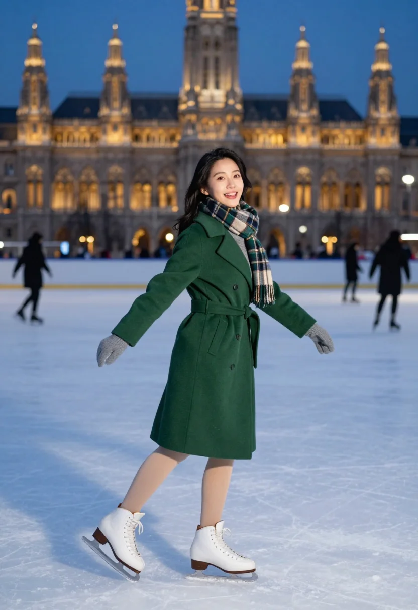 AI christmas in vienna sample — portrait of a woman, knee-up portrait of an East-Asian woman