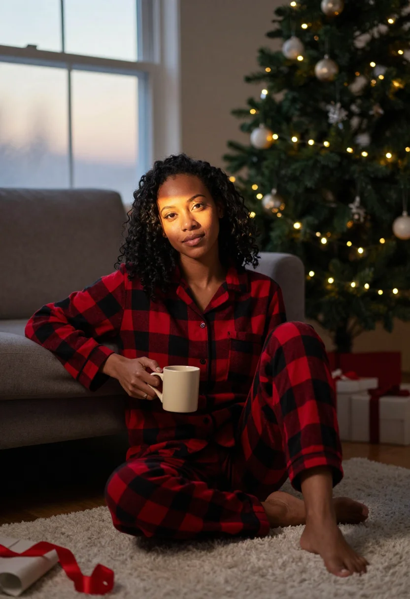 AI christmas morning sample — portrait of a woman, three-quarter-length portrait of a mixe