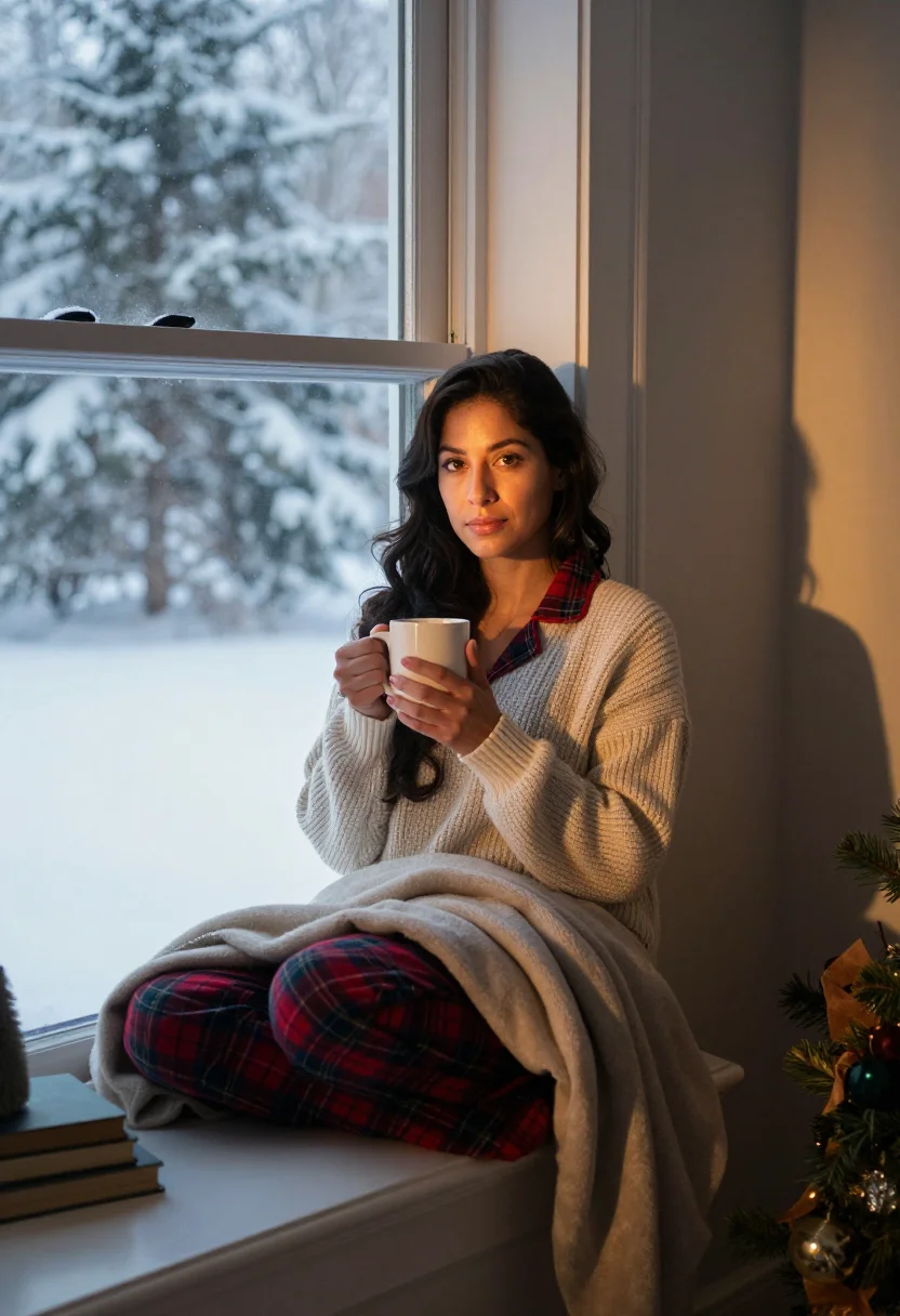 AI christmas morning sample — portrait of a woman, full-length portrait of a Latin-America