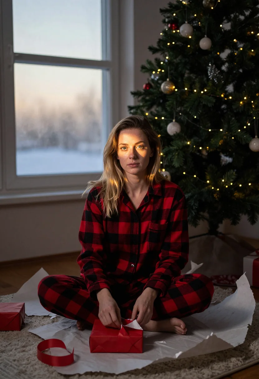 AI christmas morning sample — portrait of a woman, full-length portrait of a Western-Europ
