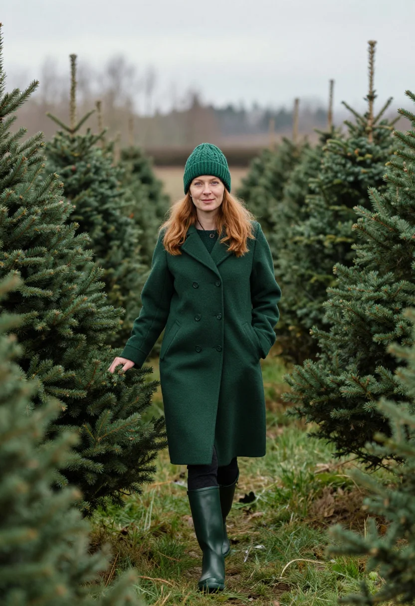 AI christmas tree farm green sample — portrait of a woman, framed half-length from the head to the