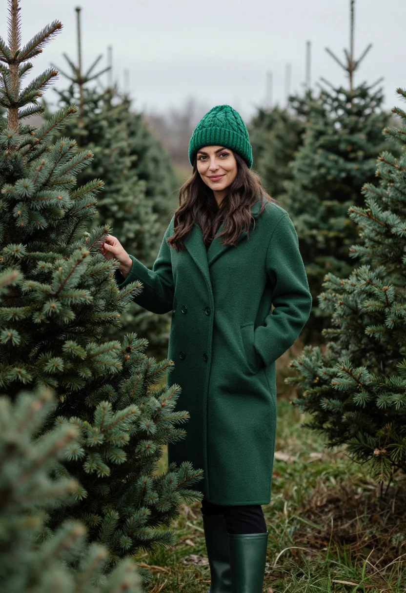 AI christmas tree farm green sample — portrait of a woman, framed half-length from the head to the