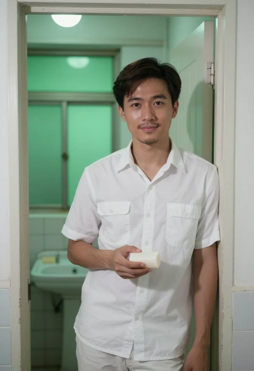 AI chungking express cop 663 apartment white shirt sample — portrait of a man, a Hong Kong Eurasian man in his late twen