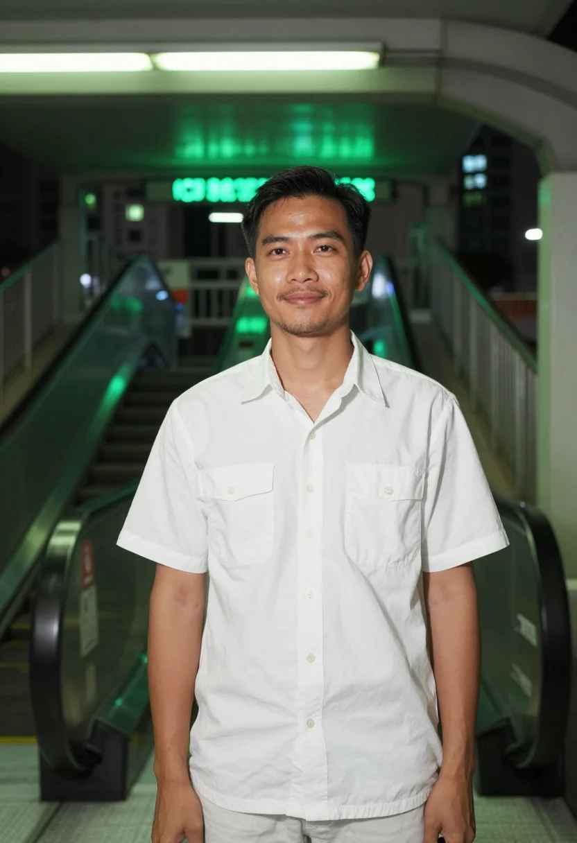 AI chungking express cop 663 apartment white shirt sample — portrait of a man, a Malaysian Chinese man in his early thir