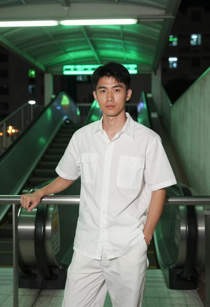 AI chungking express cop 663 apartment white shirt sample — portrait of a man, a Hakka Chinese man in his mid-twenties w
