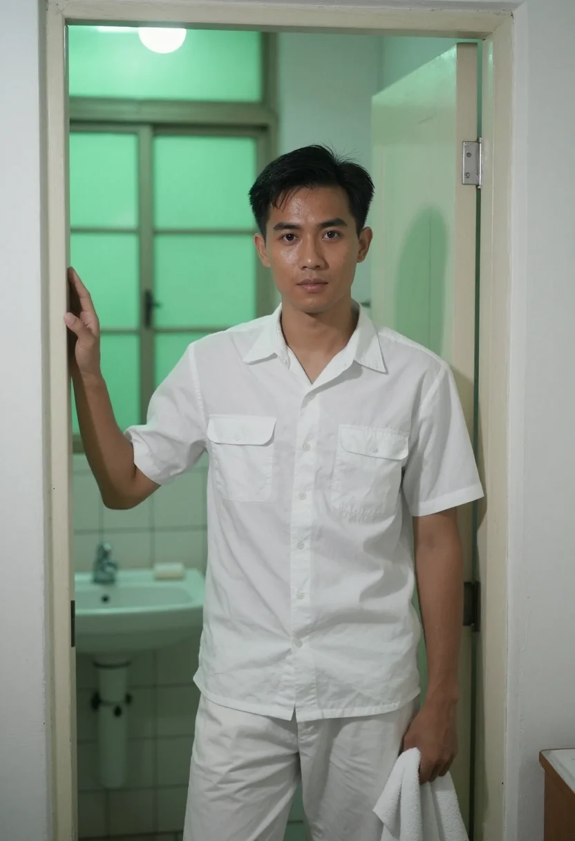 AI chungking express cop 663 apartment white shirt sample — portrait of a man, a Singaporean Chinese man in his mid-thir