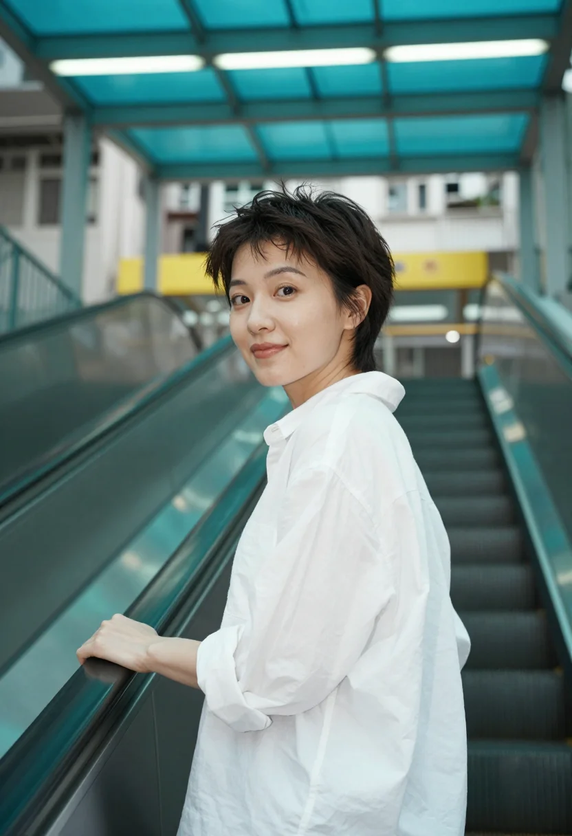 AI chungking express hong kong midnight express pixie sample — portrait of a woman, a Hong Kong Eurasian woman in her late