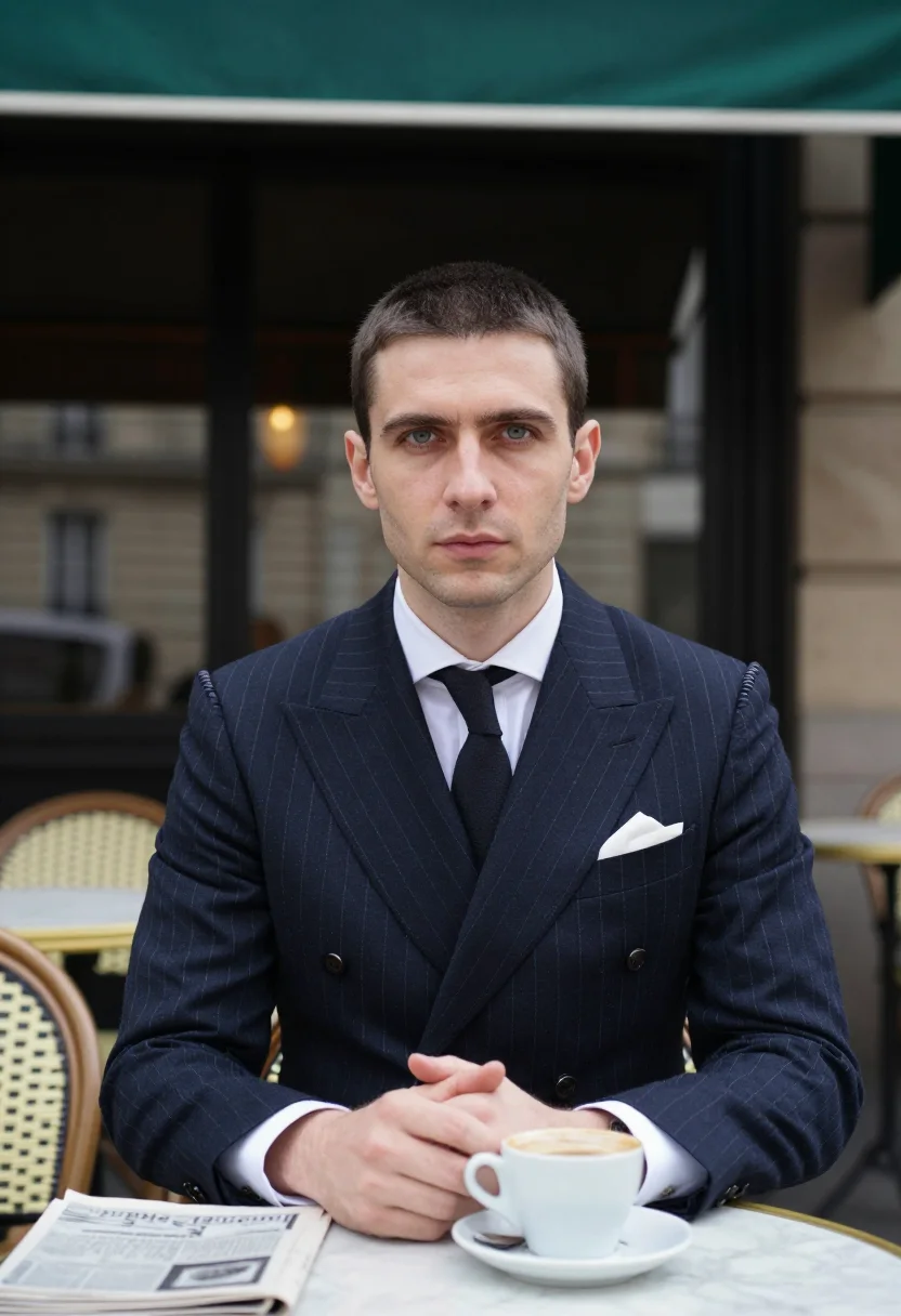 AI cifonelli paris sample — portrait of a man, chest-up portrait of a French man in his