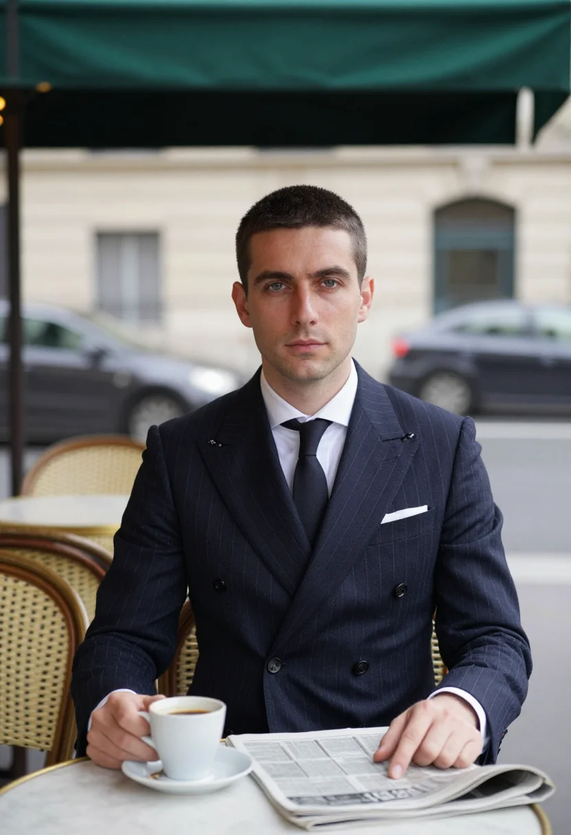 AI cifonelli paris sample — portrait of a man, half-length portrait of a French man in h