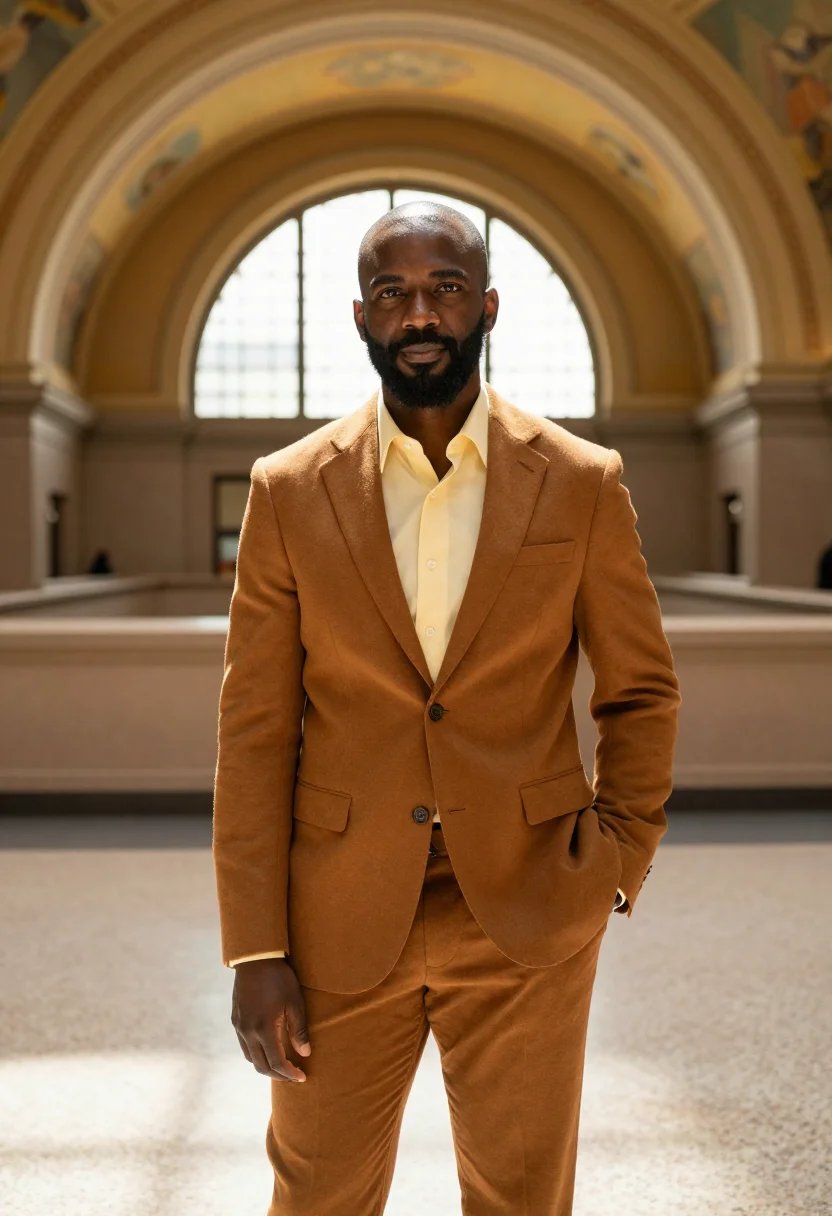 AI cincinnati union terminal executive marigold sample — portrait of a man, framed at half-length, cropped at the hip