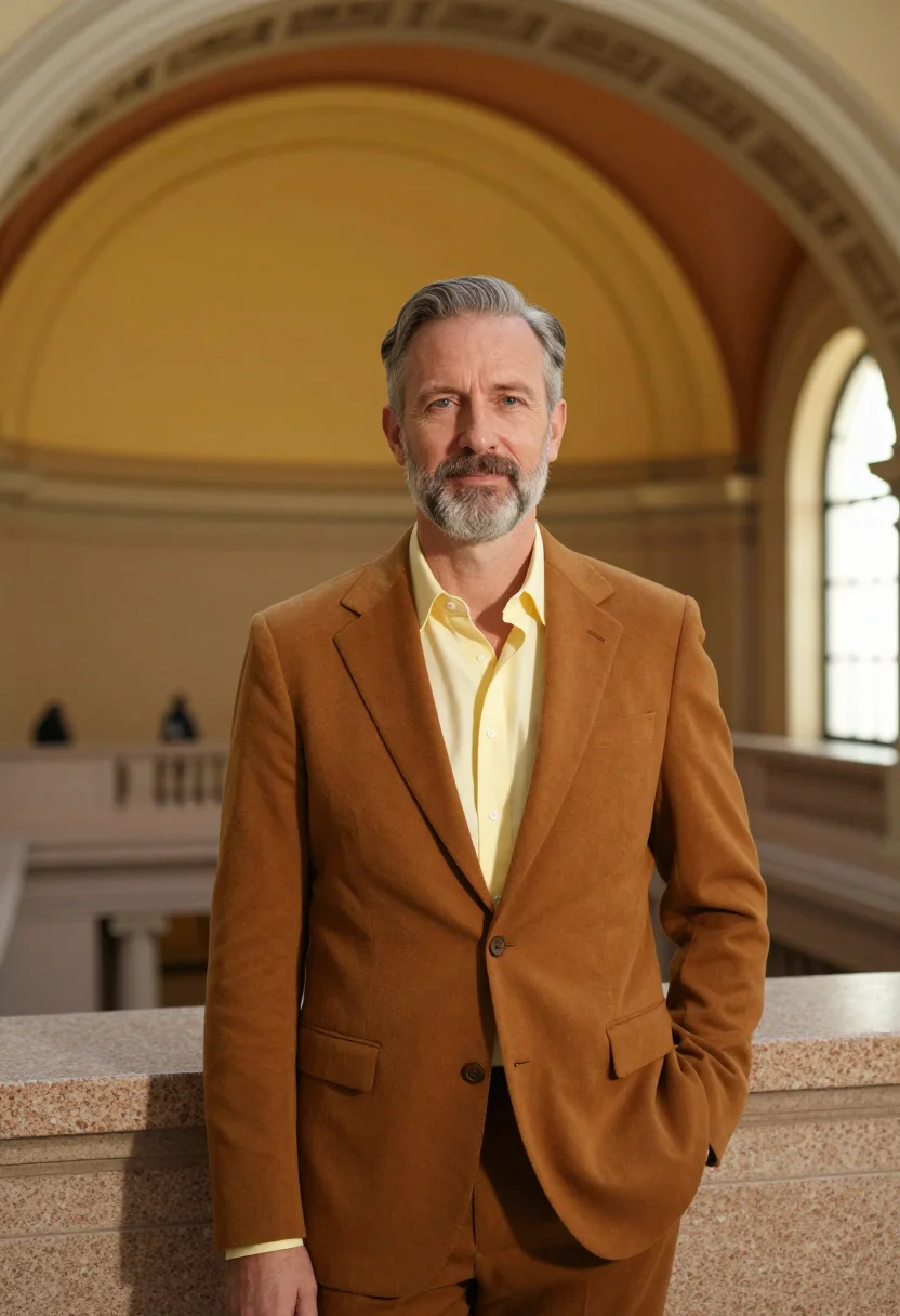 AI cincinnati union terminal executive marigold sample — portrait of a man, framed at half-length, cropped at the hip