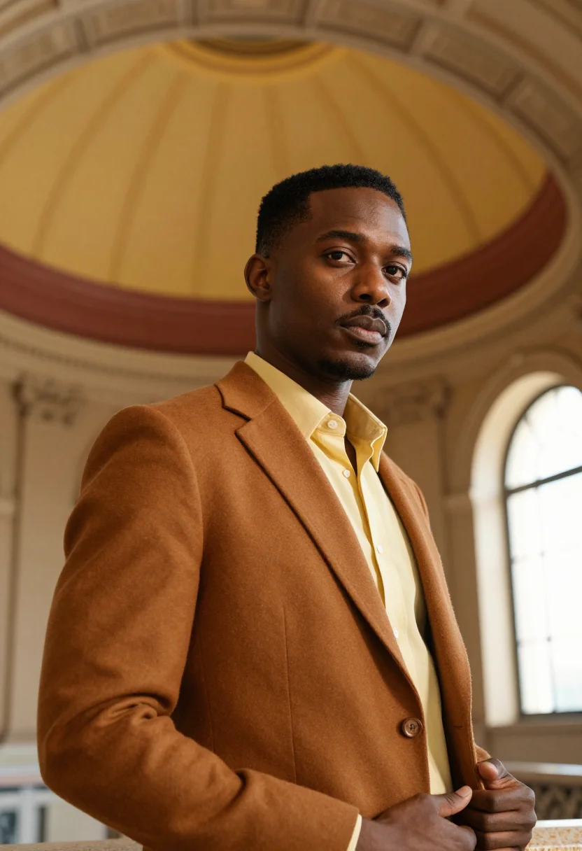 AI cincinnati union terminal executive marigold sample — portrait of a man, framed chest-up, cropped at the ribs, the