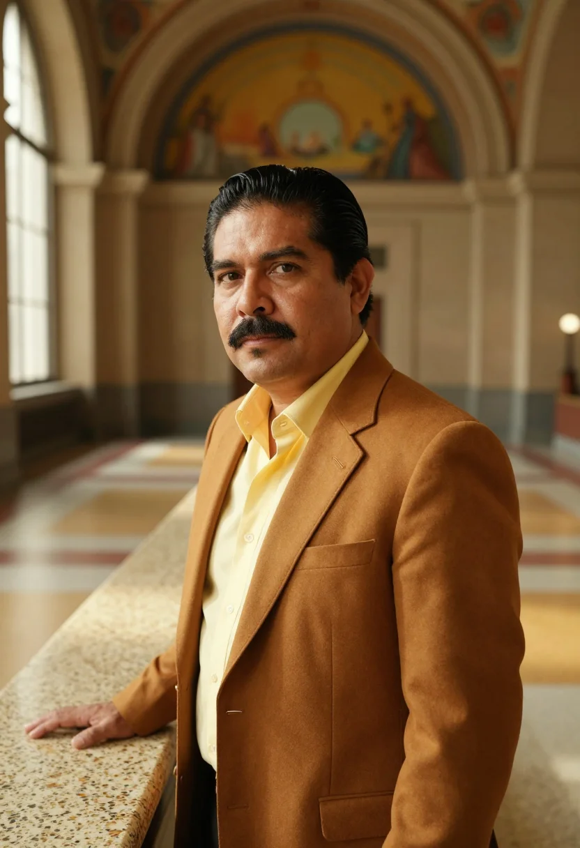 AI cincinnati union terminal executive marigold sample — portrait of a man, framed chest-up, cropped at the ribs, the