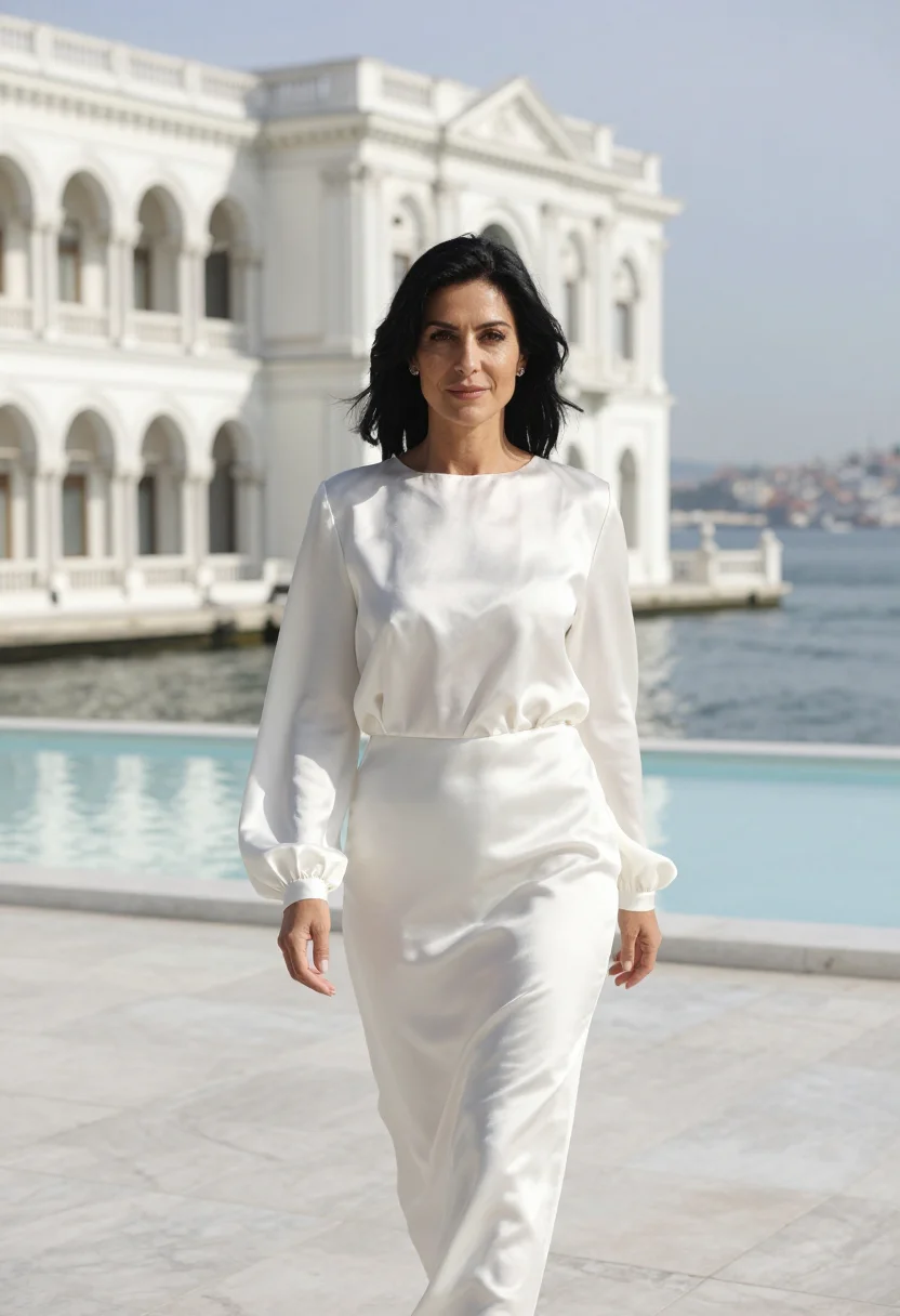 AI ciragan palace bosphorus ottoman white sample — portrait of a woman, a Spanish guest in her late thirties wi