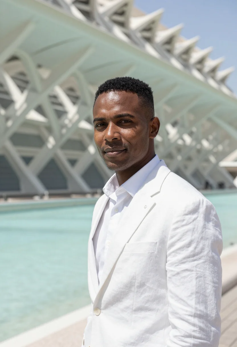 AI ciutat arts engineer white mosaic sample — portrait of a man, an engineer of West-African descent in hi