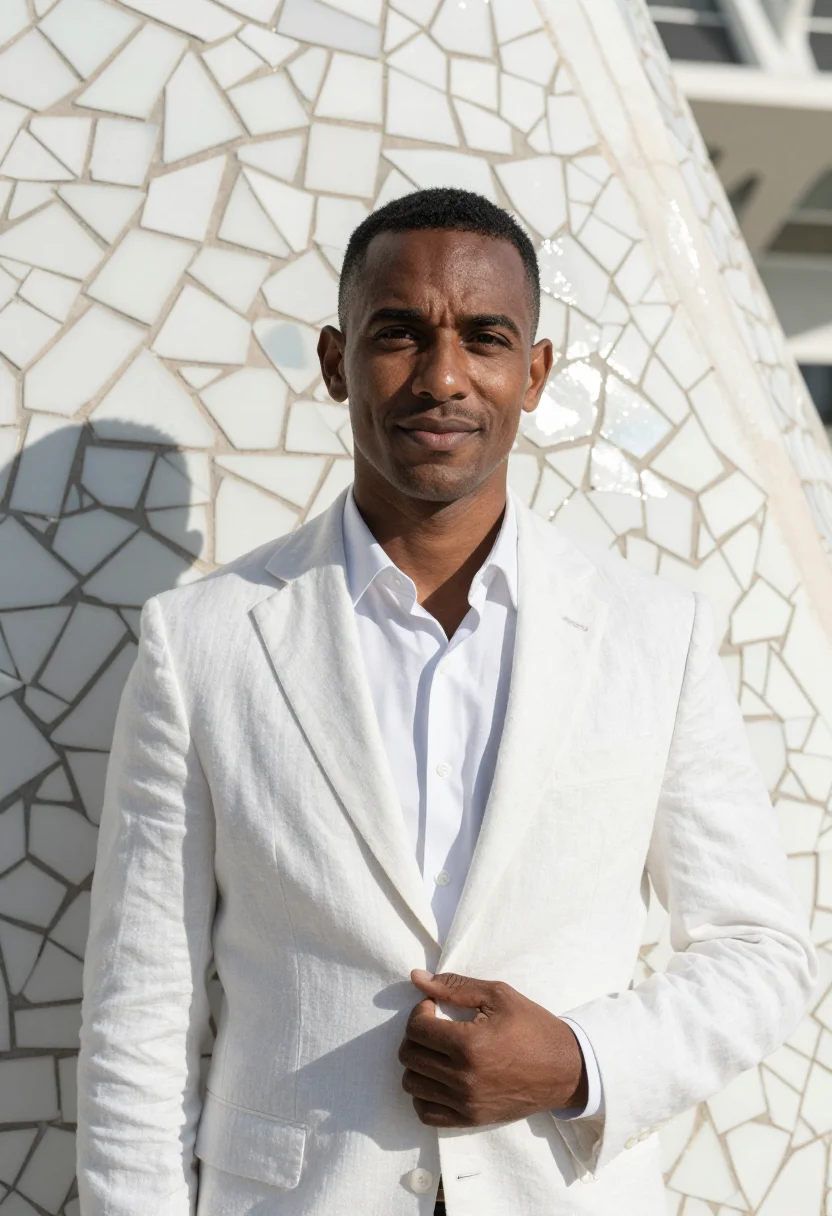 AI ciutat arts engineer white mosaic sample — portrait of a man, an engineer of West-African descent in hi