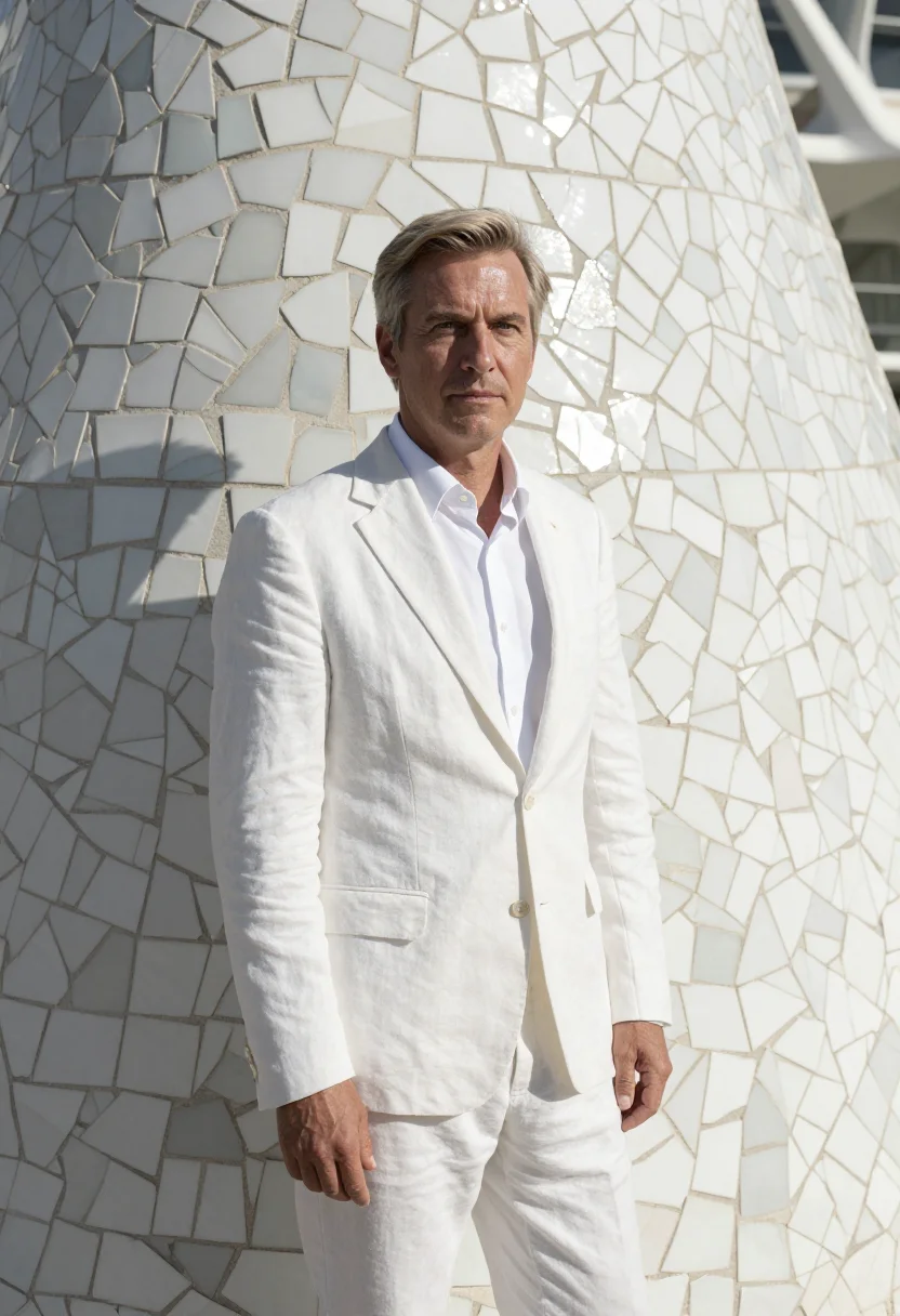 AI ciutat arts engineer white mosaic sample — portrait of a man, an engineer of Northern-European descent