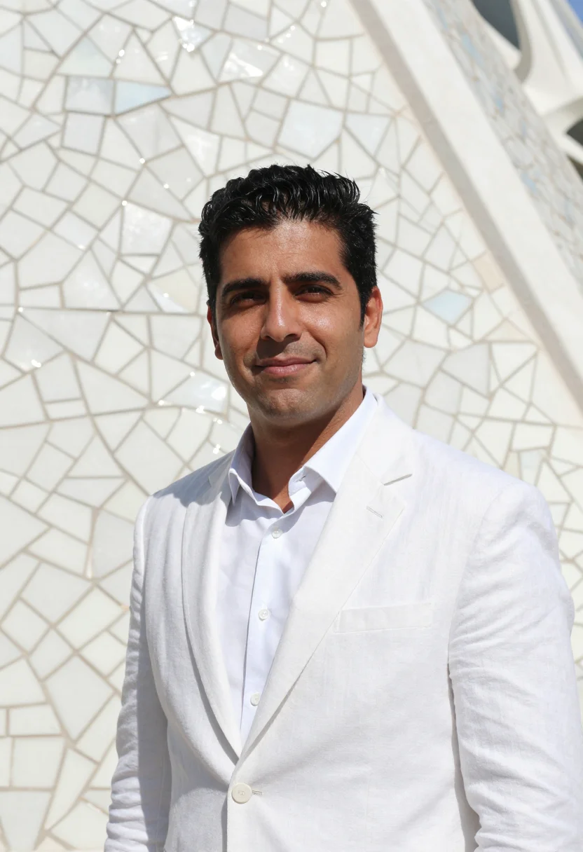 AI ciutat arts engineer white mosaic sample — portrait of a man, an engineer of Spanish descent in his ear