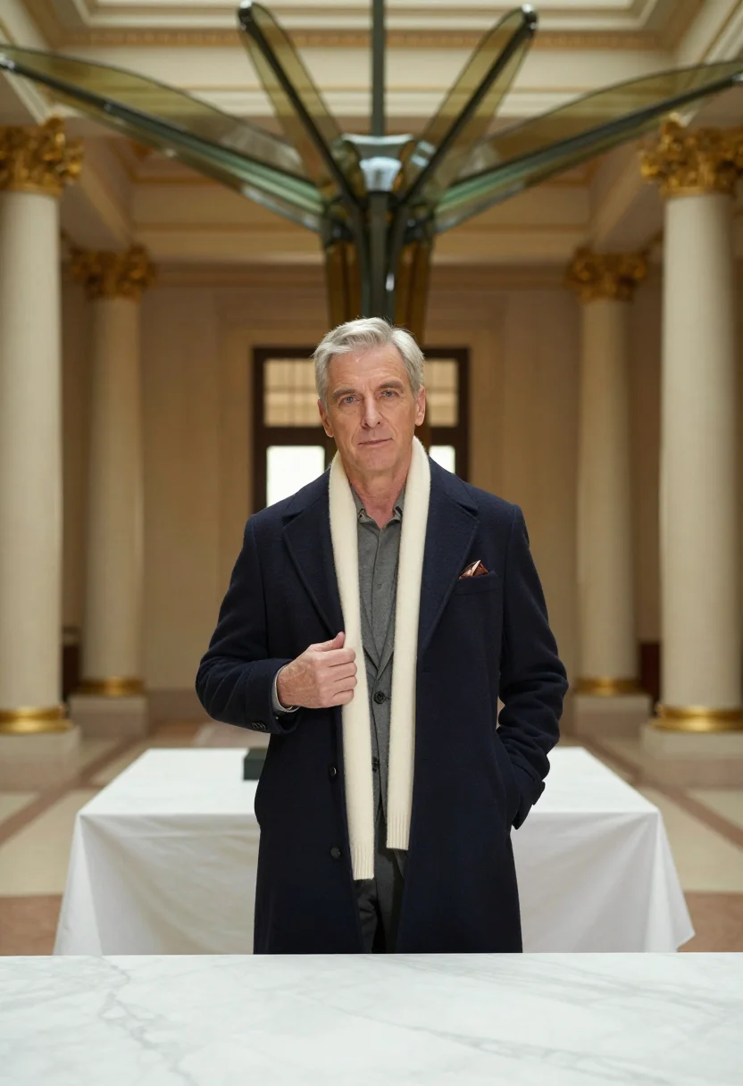 AI claridges sample — portrait of a man, in his fifties, with fair skin, grey eyes