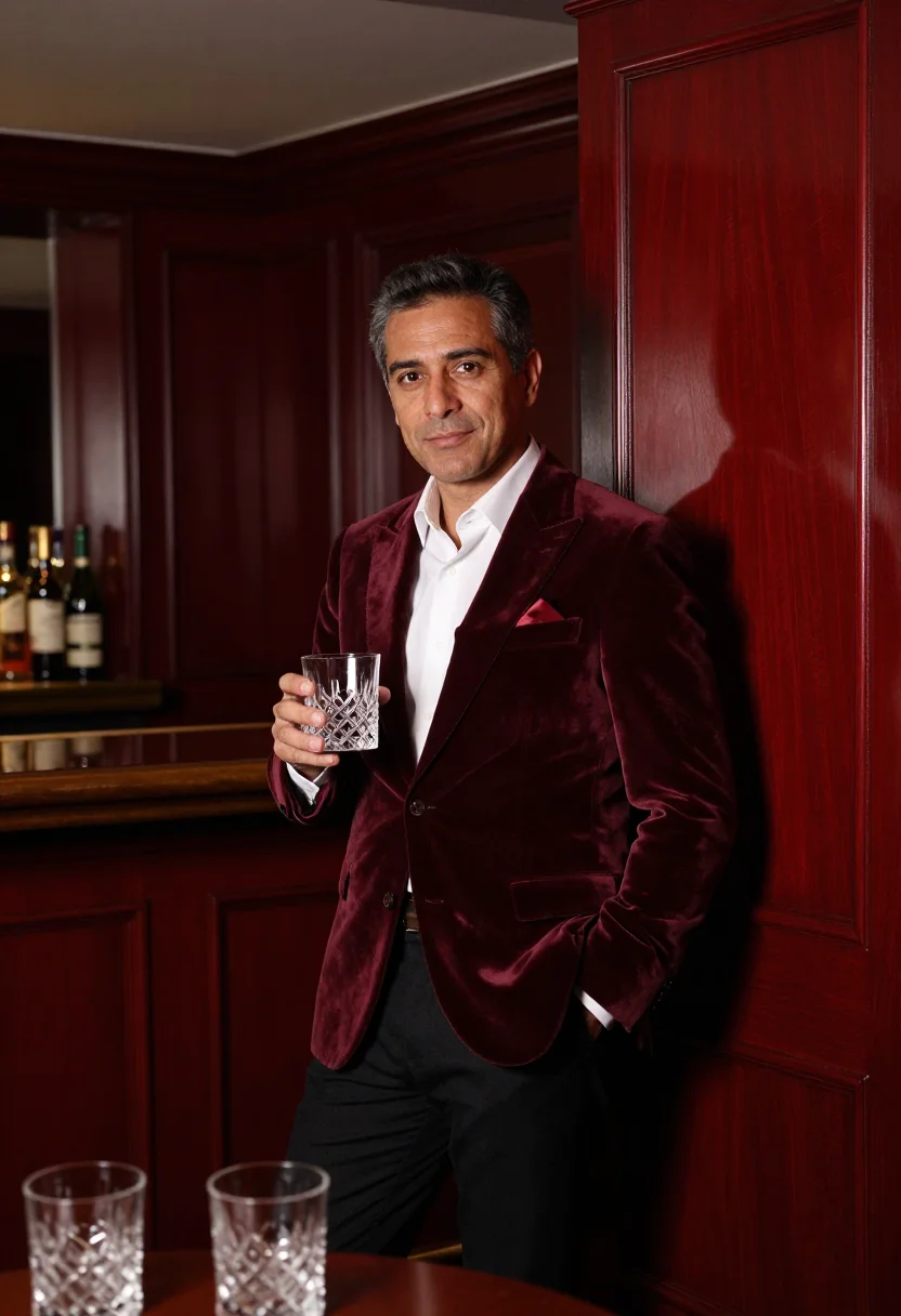 AI claridges sample — portrait of a man, in his late forties, with honey-toned ski