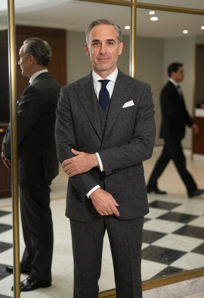 AI claridges sample — portrait of a man, in his forties, with warm fair skin, brow