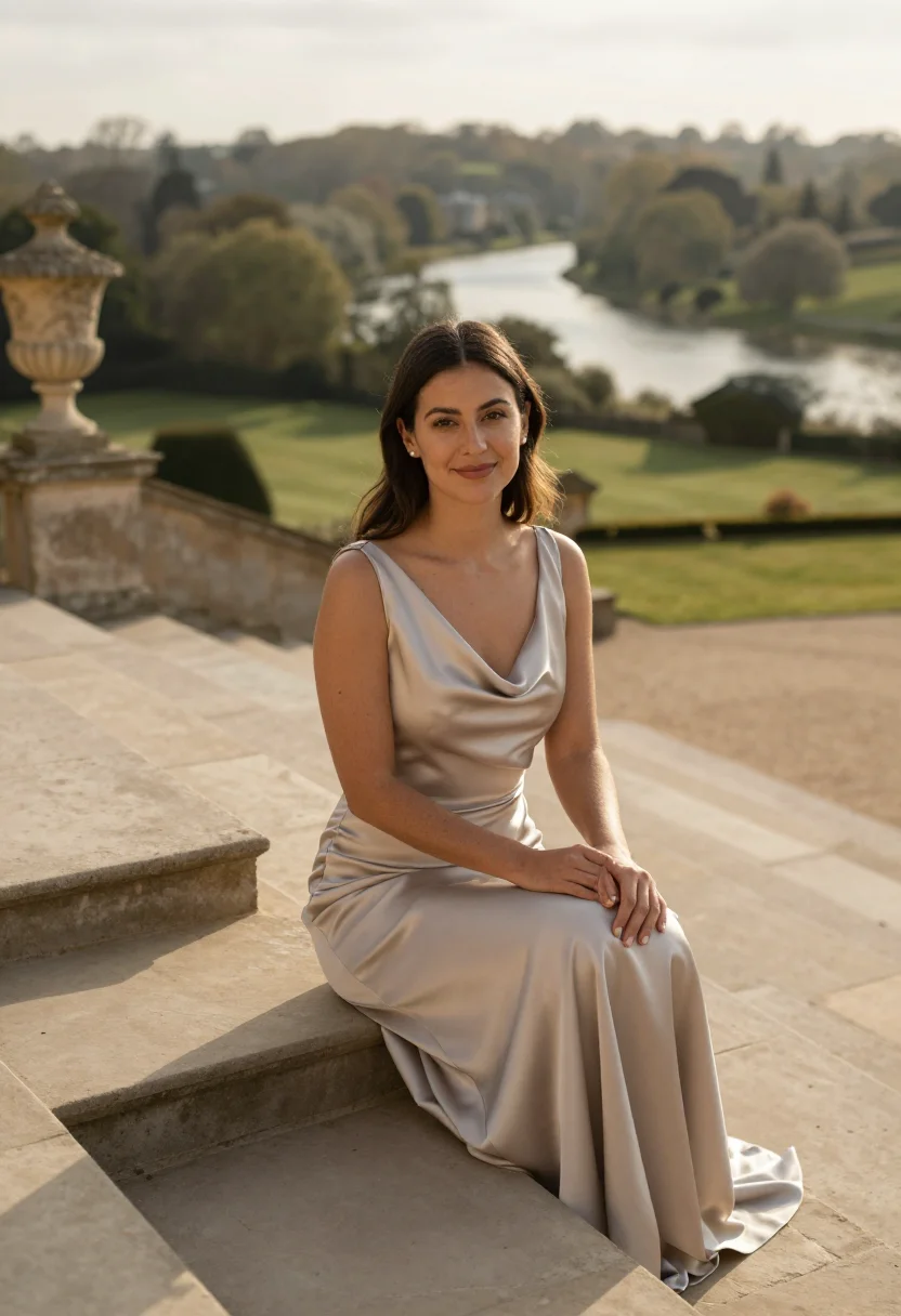 AI cliveden house thames terrace parterre sample — portrait of a woman, a hotel guest in her late twenties of S