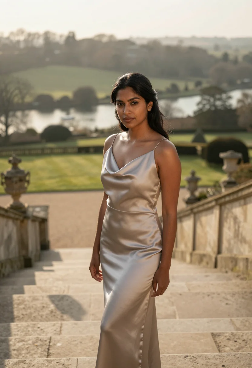 AI cliveden house thames terrace parterre sample — portrait of a woman, a hotel guest in her thirties of Indian