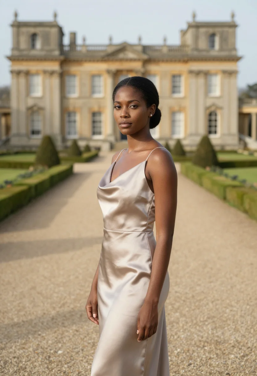 AI cliveden house thames terrace parterre sample — portrait of a woman, a hotel guest in her thirties of Nigeri