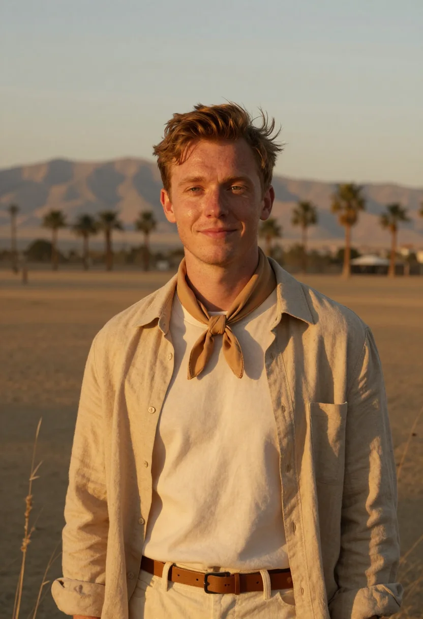 AI coachella indio april desert men sample — portrait of a man, framed tight, head and shoulders, the bod