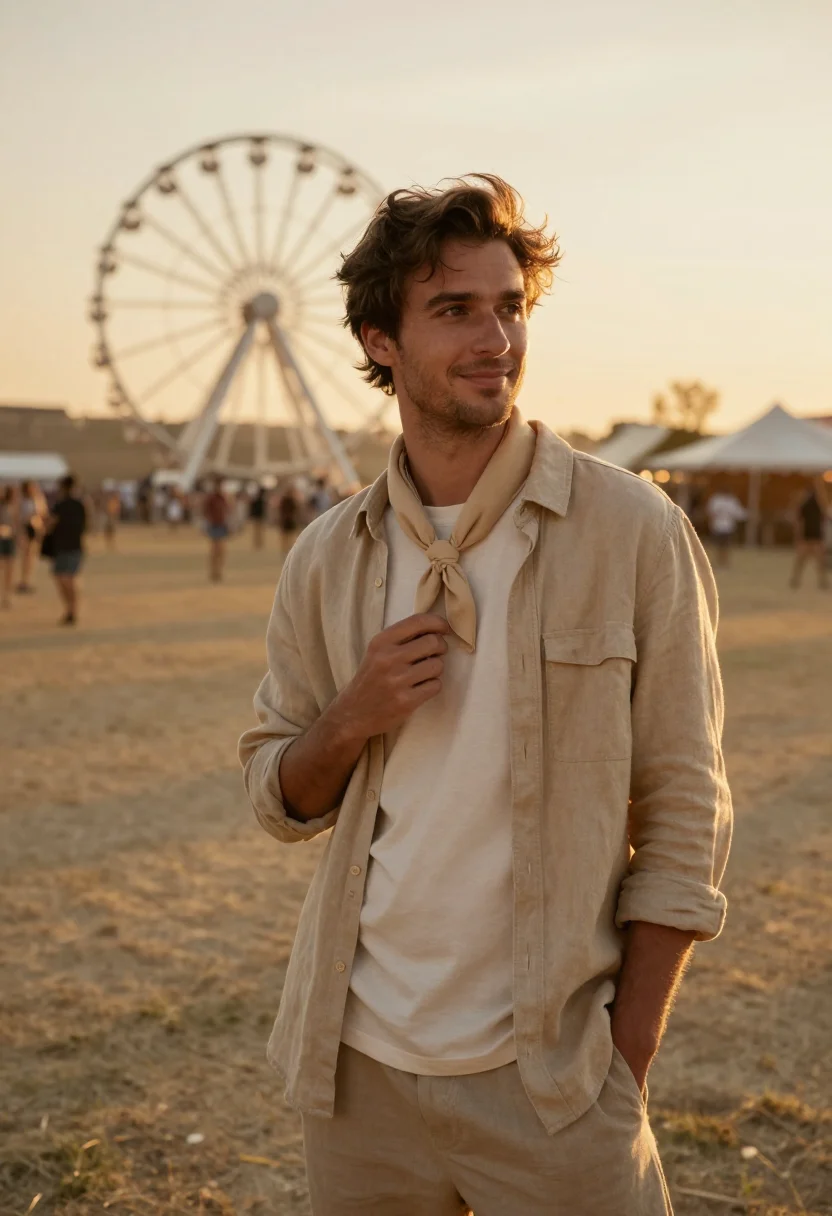 AI coachella indio april desert men sample — portrait of a man, framed half-length from the waist up, the