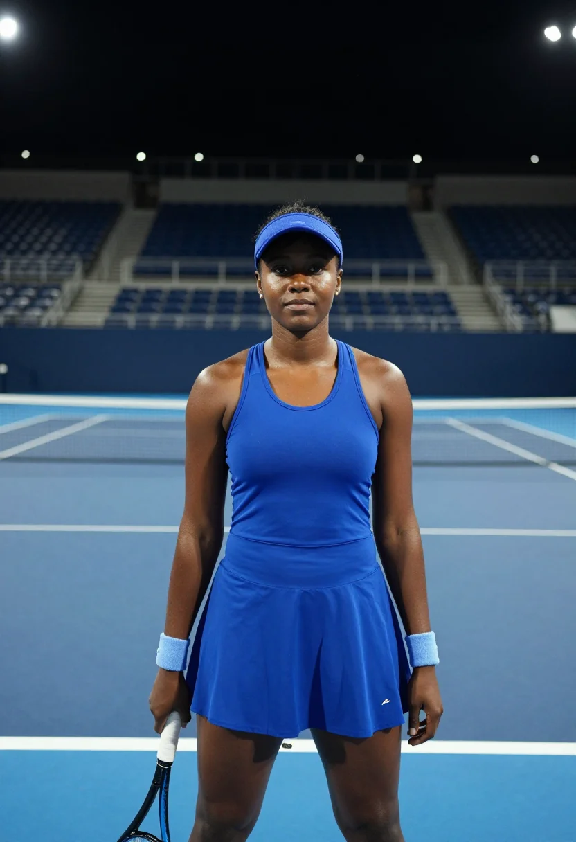 AI coco gauff us open night blue sample — portrait of a woman, a Ghanaian-American woman in her early