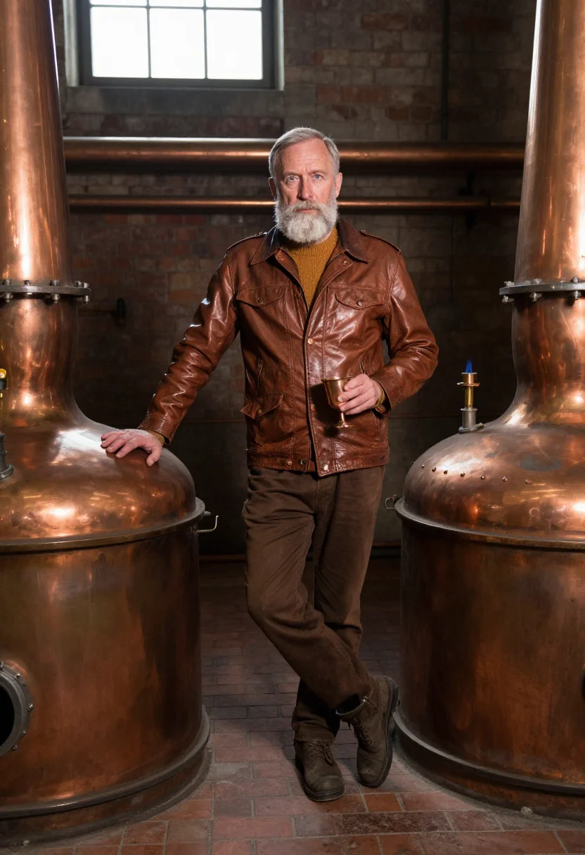 AI cognac copper sample — portrait of a man, a full-length frame, a man in his sixties
