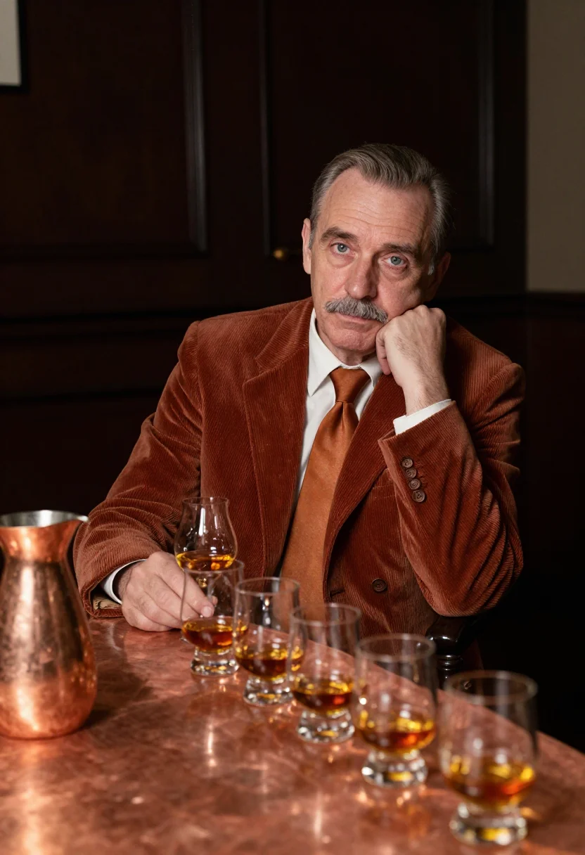 AI cognac copper sample — portrait of a man, a three-quarter-length frame from the end